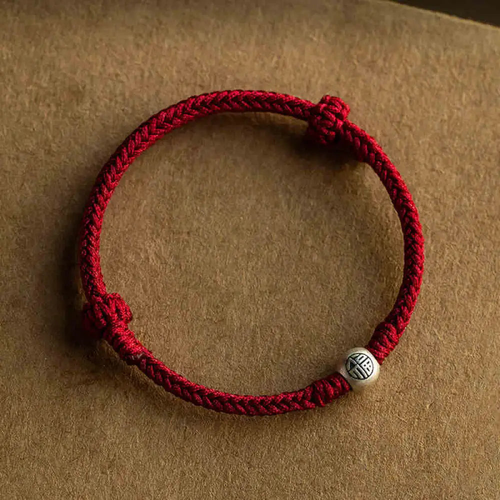 BWOOOH Handmade String 925 Sterling Silver Fu Bead Braided Fortune Bracelet - BWOOOH - Red String 925 Sterling