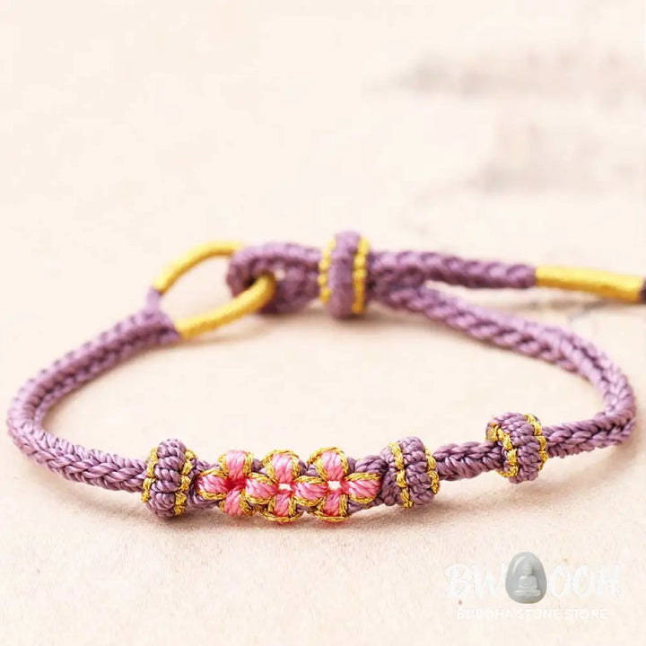 Buddha Stones Handmade Three Peach Blossoms Luck Eight Strands Braided String Bracelet - BWOOOH - Bracelet