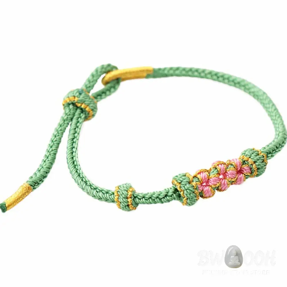 Buddha Stones Handmade Three Peach Blossoms Luck Eight Strands Braided String Bracelet - BWOOOH - Bracelet