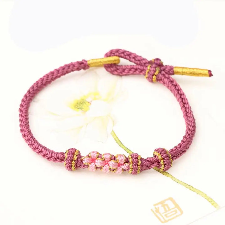 Buddha Stones Handmade Three Peach Blossoms Luck Eight Strands Braided String Bracelet - BWOOOH - Pink(Wrist