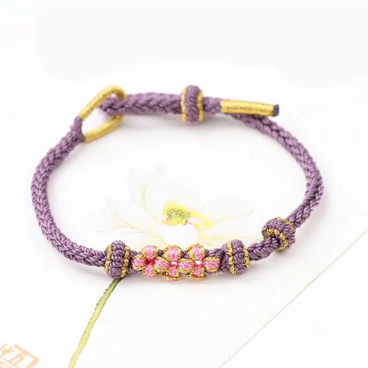 Buddha Stones Handmade Three Peach Blossoms Luck Eight Strands Braided String Bracelet - BWOOOH - Violet(Wrist