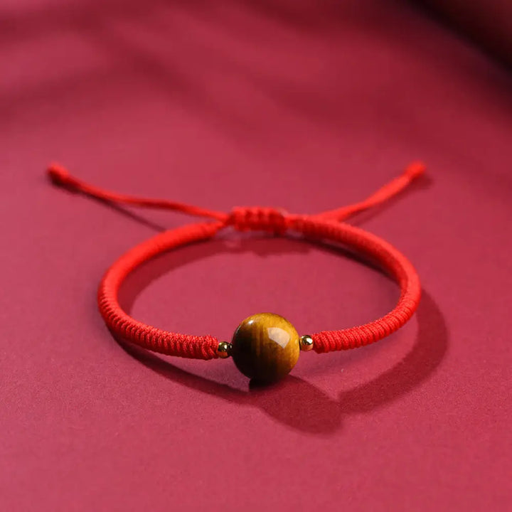 BWOOOH Handmade Tiger Eye Bead Luck Protection Rope Bracelet - Red Rope / 10mm One Bead / 14-17cm - Bracelet