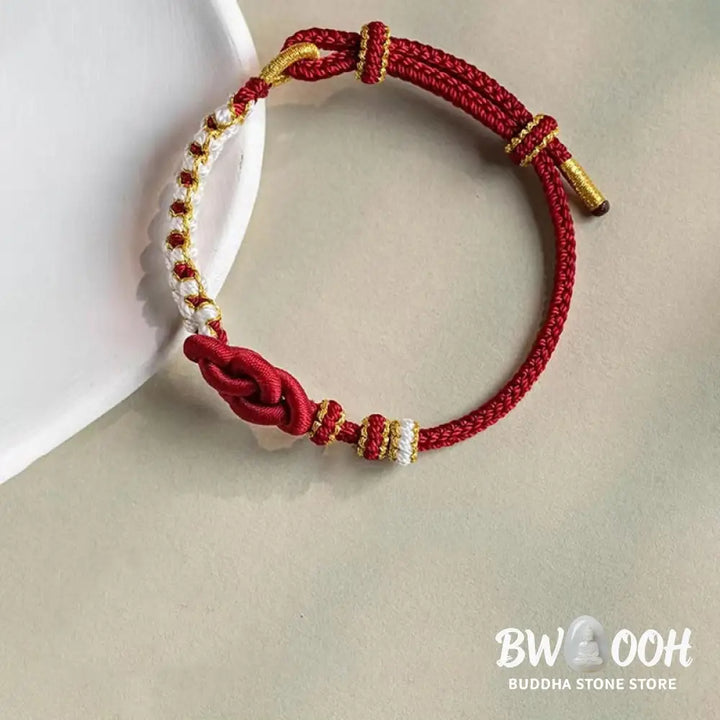 Buddha Stones Handmade True Love Knot Peach Blossom Charm Luck Rope Bracelet - Bracelet