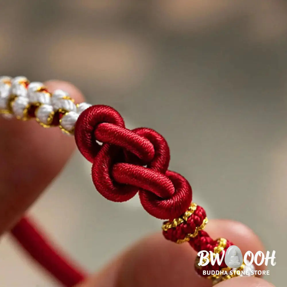 Buddha Stones Handmade True Love Knot Peach Blossom Charm Luck Rope Bracelet - Bracelet