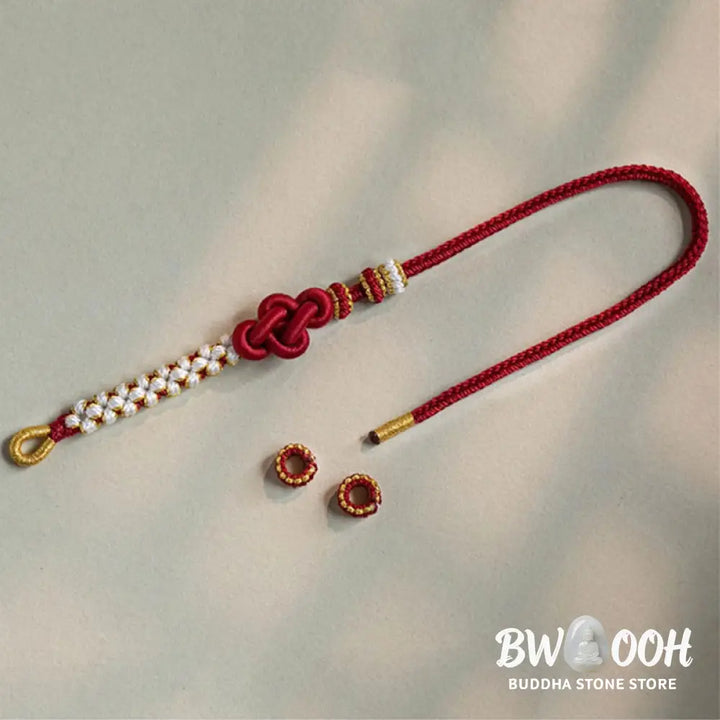 Buddha Stones Handmade True Love Knot Peach Blossom Charm Luck Rope Bracelet - Bracelet