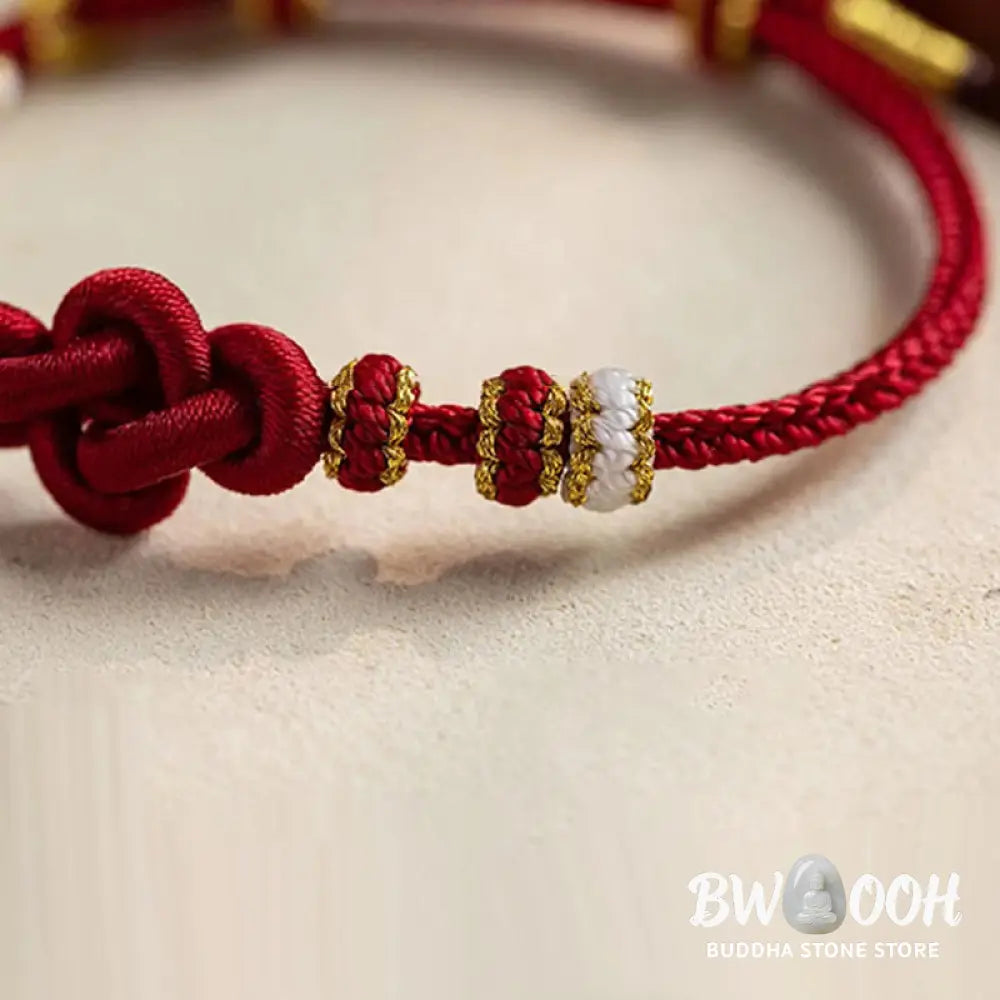 Buddha Stones Handmade True Love Knot Peach Blossom Charm Luck Rope Bracelet - Bracelet