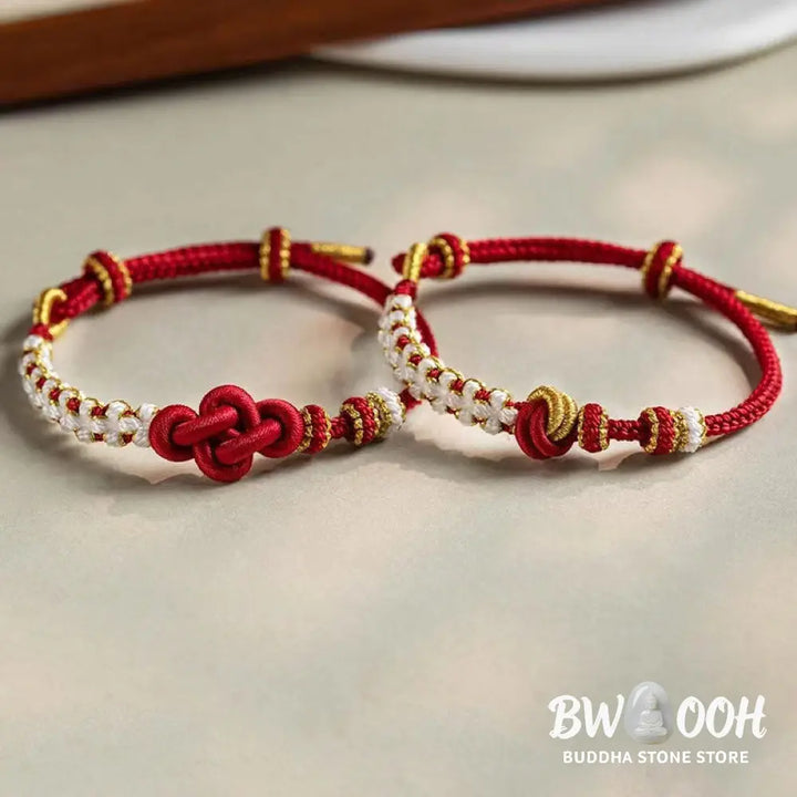 Buddha Stones Handmade True Love Knot Peach Blossom Charm Luck Rope Bracelet - Bracelet