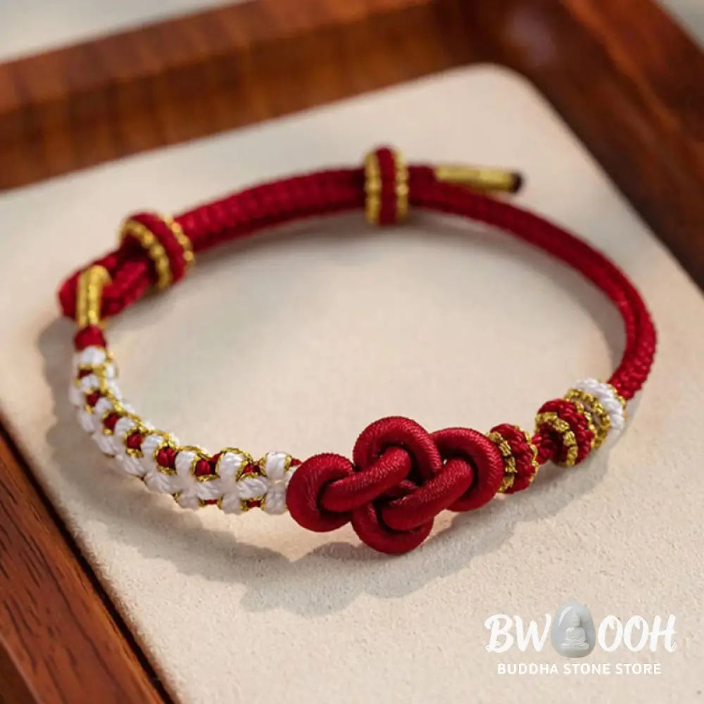 Buddha Stones Handmade True Love Knot Peach Blossom Charm Luck Rope Bracelet - Bracelet