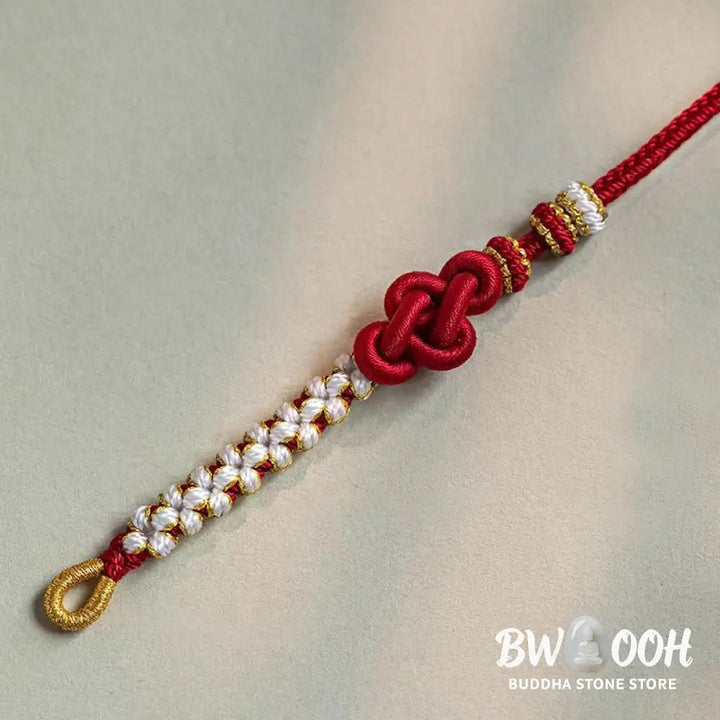Buddha Stones Handmade True Love Knot Peach Blossom Charm Luck Rope Bracelet - Bracelet