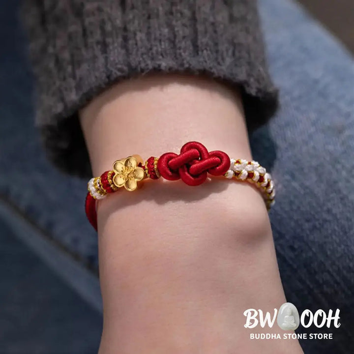 Buddha Stones Handmade True Love Knot Peach Blossom Charm Luck Rope Bracelet - Bracelet