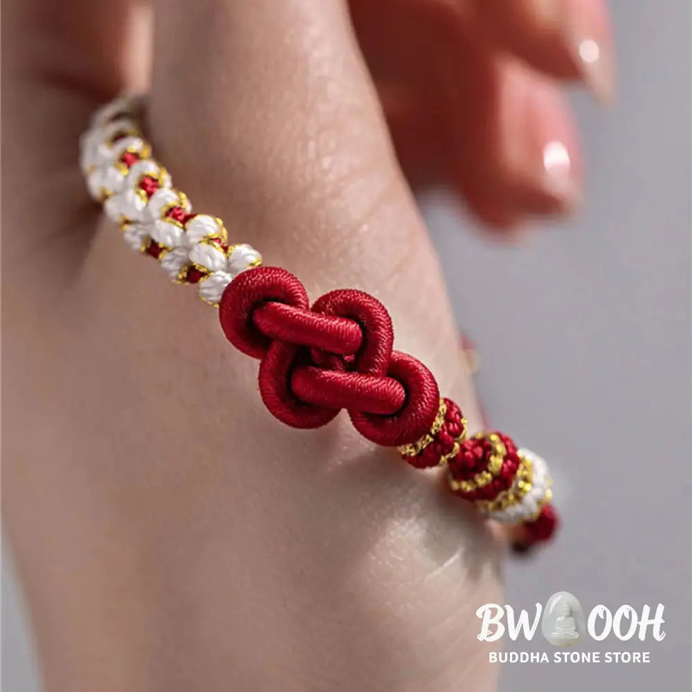 Buddha Stones Handmade True Love Knot Peach Blossom Charm Luck Rope Bracelet - Bracelet
