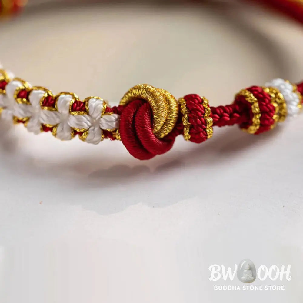 Buddha Stones Handmade True Love Knot Peach Blossom Charm Luck Rope Bracelet - Bracelet