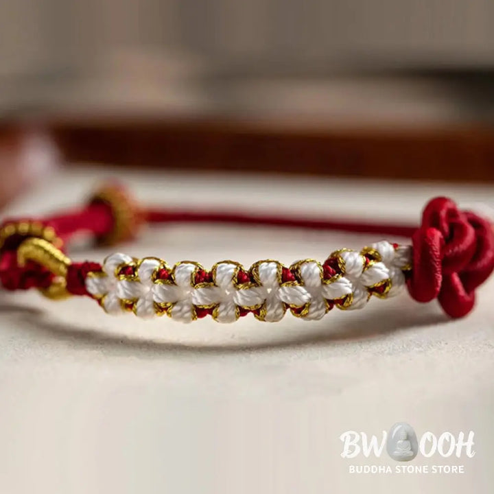Buddha Stones Handmade True Love Knot Peach Blossom Charm Luck Rope Bracelet - Bracelet