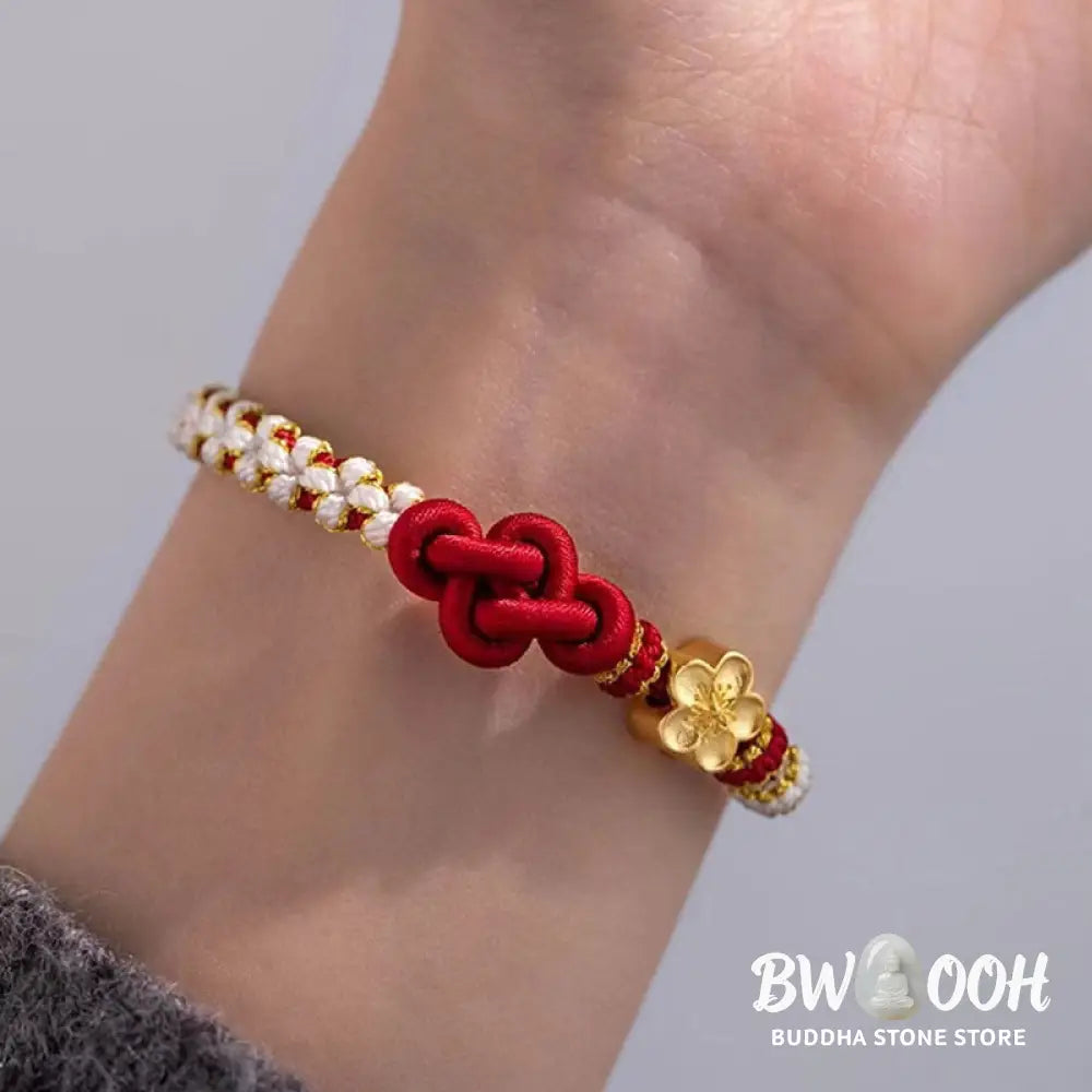 Buddha Stones Handmade True Love Knot Peach Blossom Charm Luck Rope Bracelet - Bracelet
