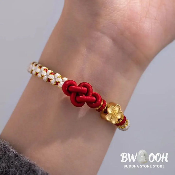 Buddha Stones Handmade True Love Knot Peach Blossom Charm Luck Rope Bracelet - Bracelet