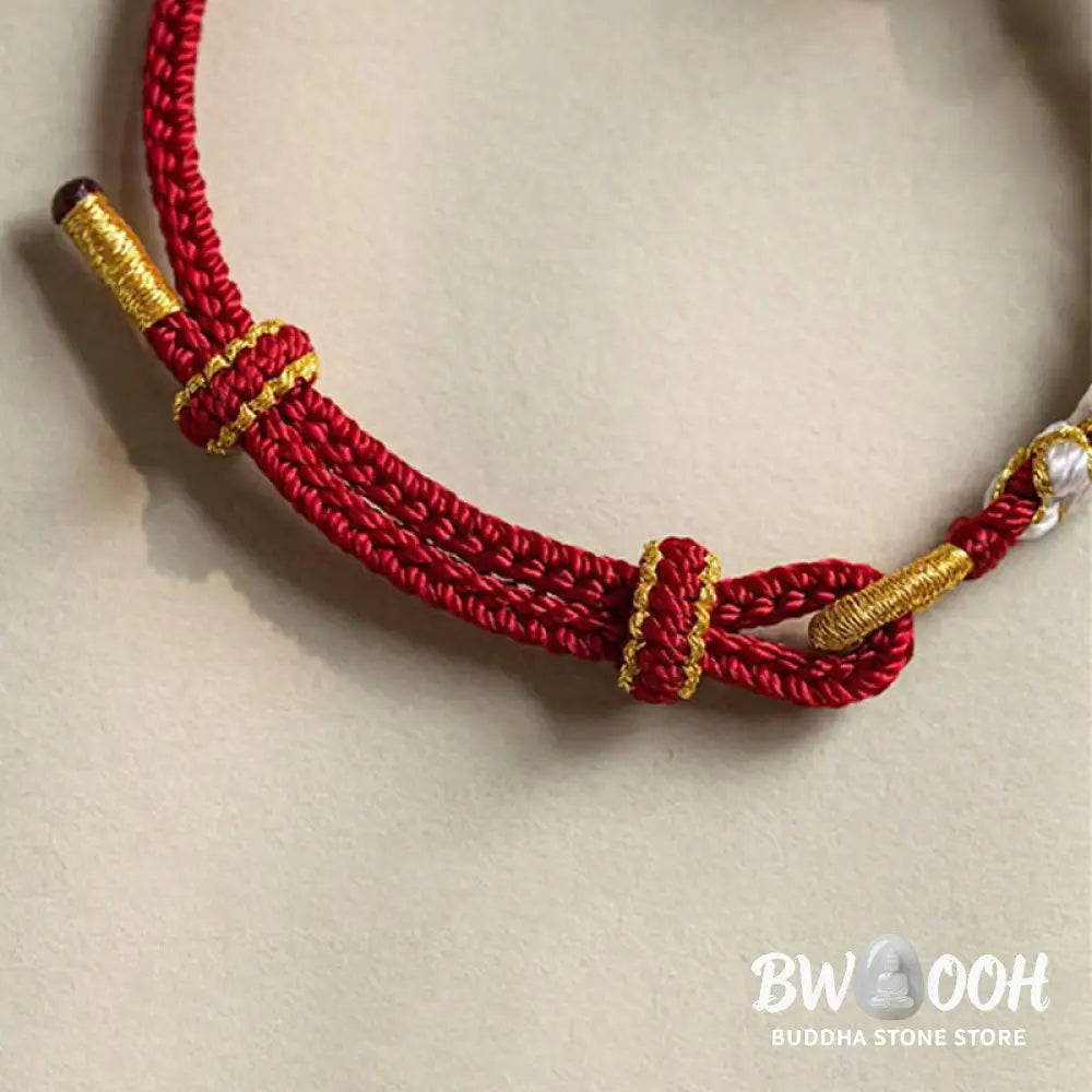 Buddha Stones Handmade True Love Knot Peach Blossom Charm Luck Rope Bracelet - Bracelet