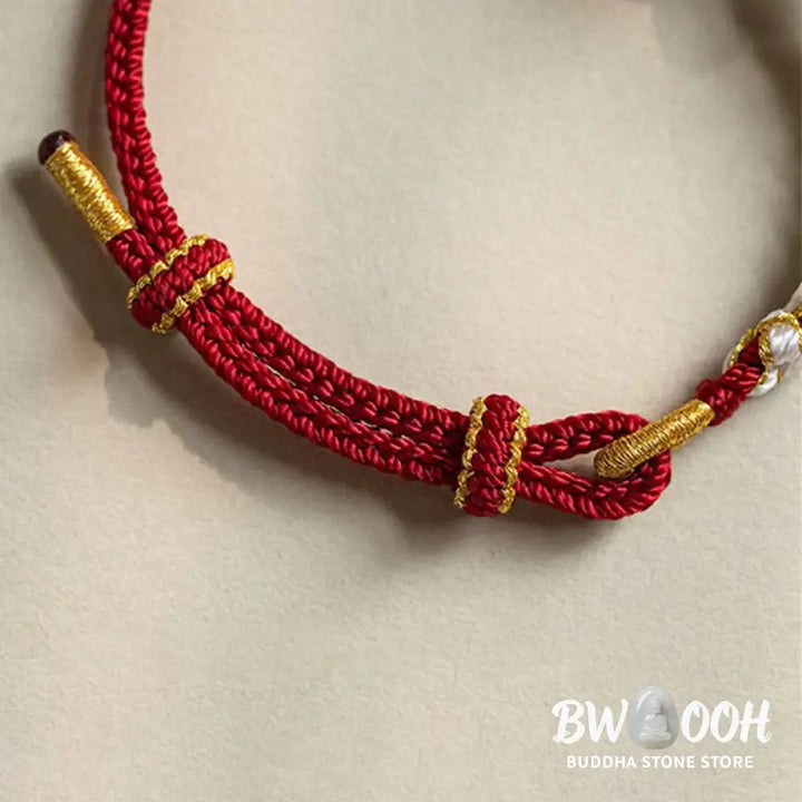 Buddha Stones Handmade True Love Knot Peach Blossom Charm Luck Rope Bracelet - Bracelet