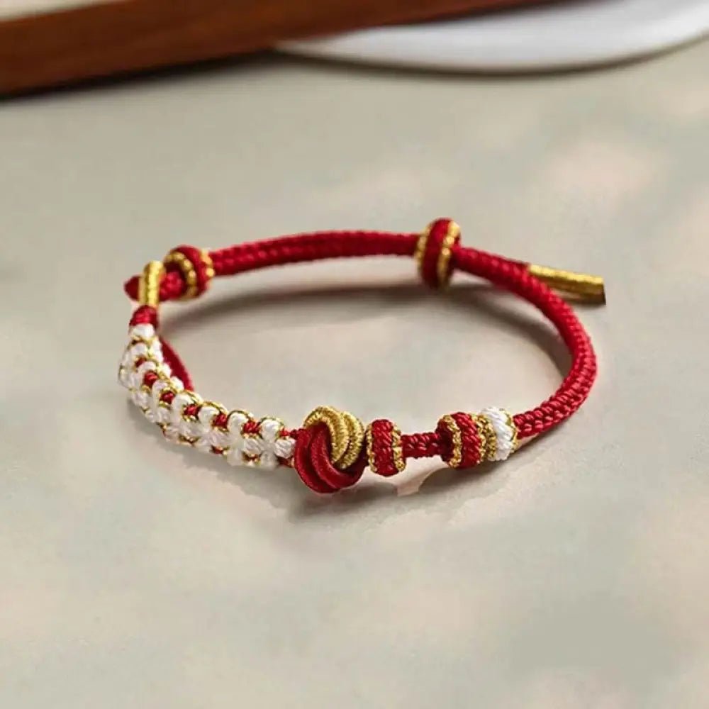 Buddha Stones Handmade True Love Knot Peach Blossom Charm Luck Rope Bracelet - Common Knot(Wrist Circumference 14-19cm)