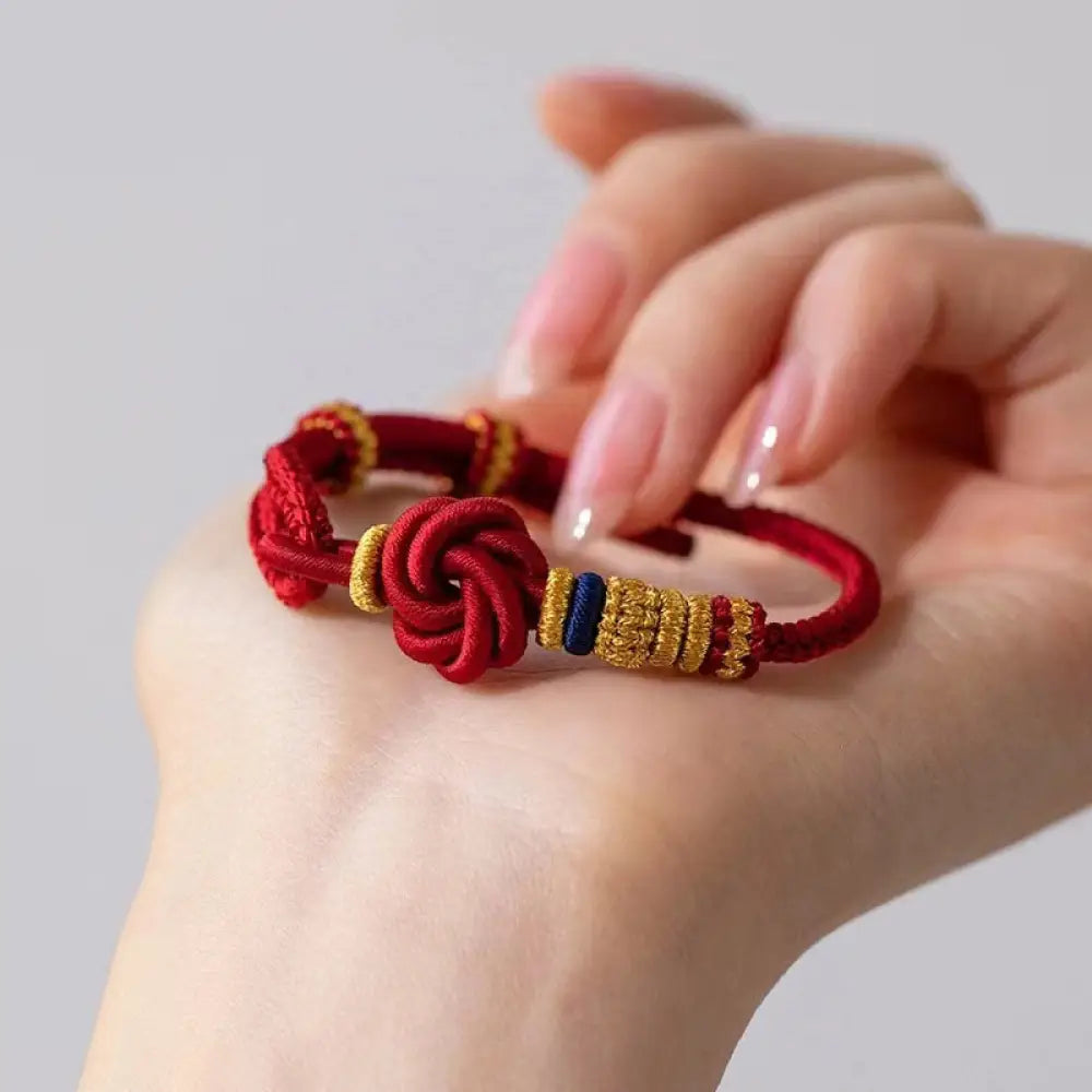 Buddha Stones Handmade True Love Knot Peach Blossom Charm Luck Rope Bracelet - Mandala Knot(Wrist Circumference