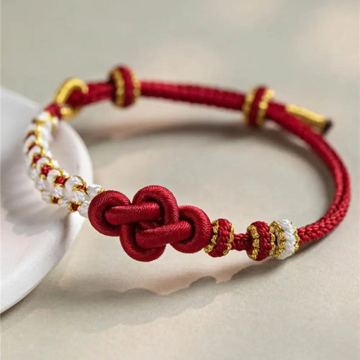 Buddha Stones Handmade True Love Knot Peach Blossom Charm Luck Rope Bracelet - True Love Knot(Wrist Circumference