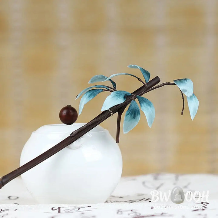 Buddha Stones Handmade Velvet Flower Bamboo Leaf Soft Hairpin - Brooch &amp; Hairpin