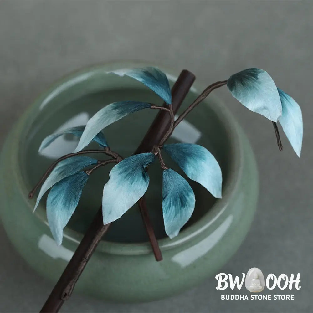 Buddha Stones Handmade Velvet Flower Bamboo Leaf Soft Hairpin - Brooch &amp; Hairpin