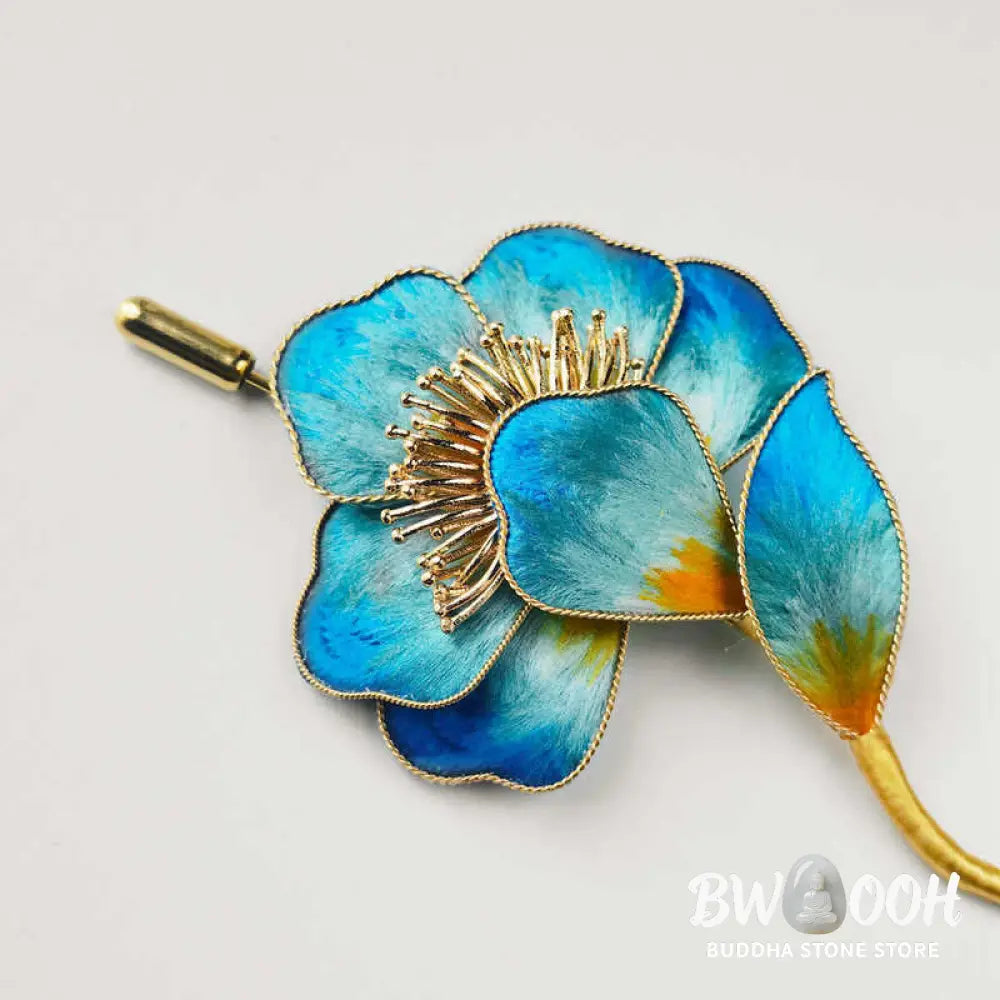 Buddha Stones Handmade Velvet Flower Mulberry Silk Blue Flower Brooch - Blue Flower - Brooch