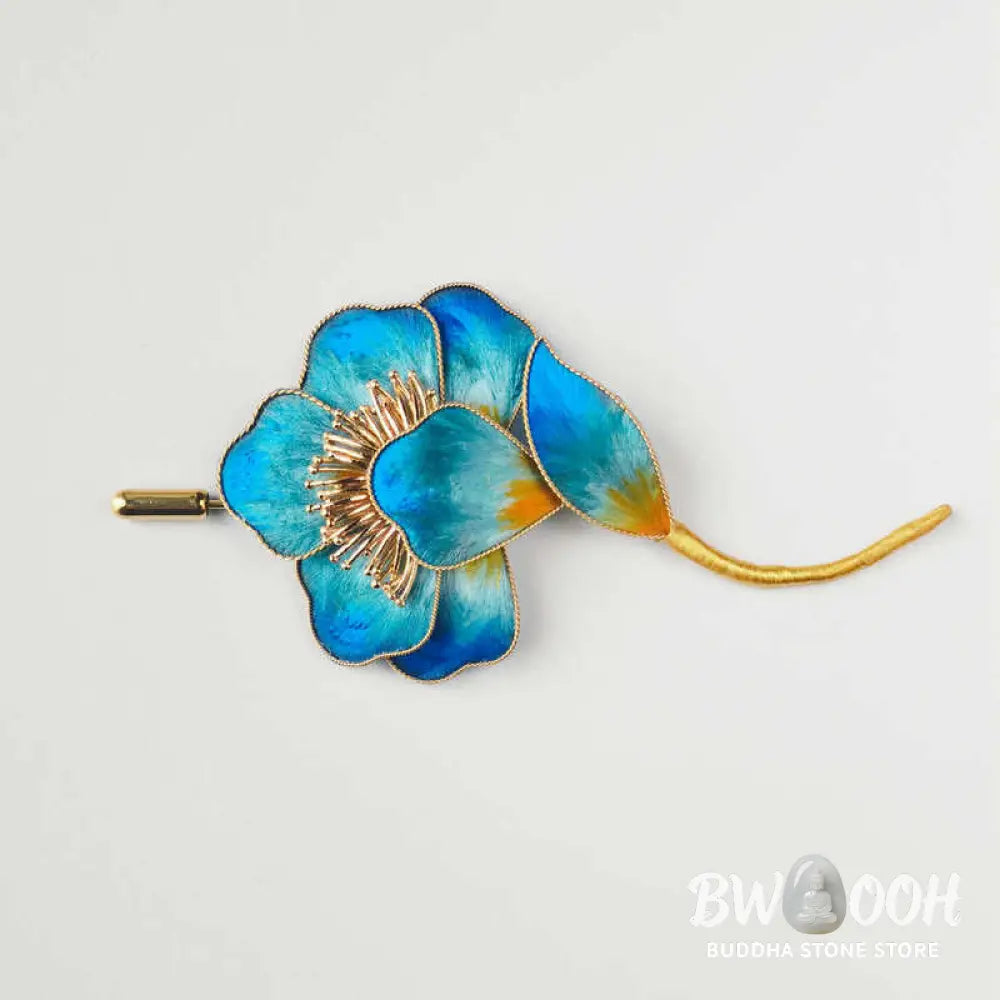 Buddha Stones Handmade Velvet Flower Mulberry Silk Blue Flower Brooch - Blue Flower - Brooch