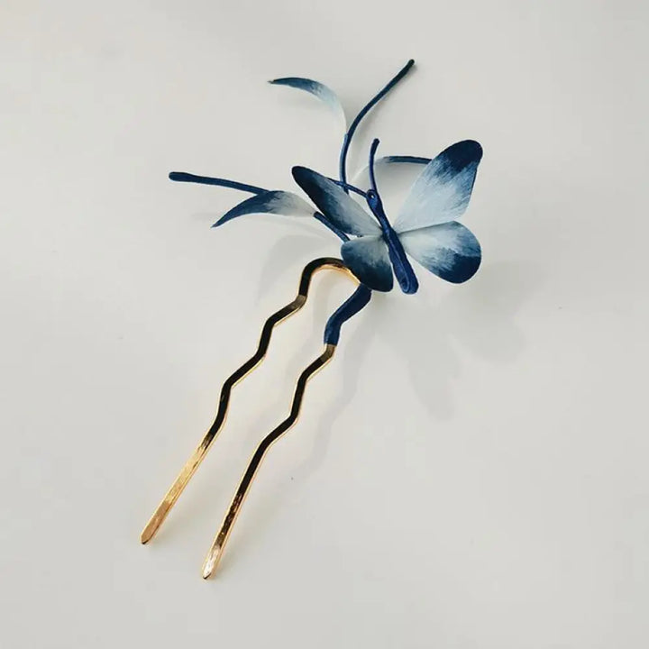 Buddha Stones Handmade Velvet Flower Mulberry Silk Butterfly Brooch Hairpin - U Shape Hairpin - Brooch &amp; Hairpin