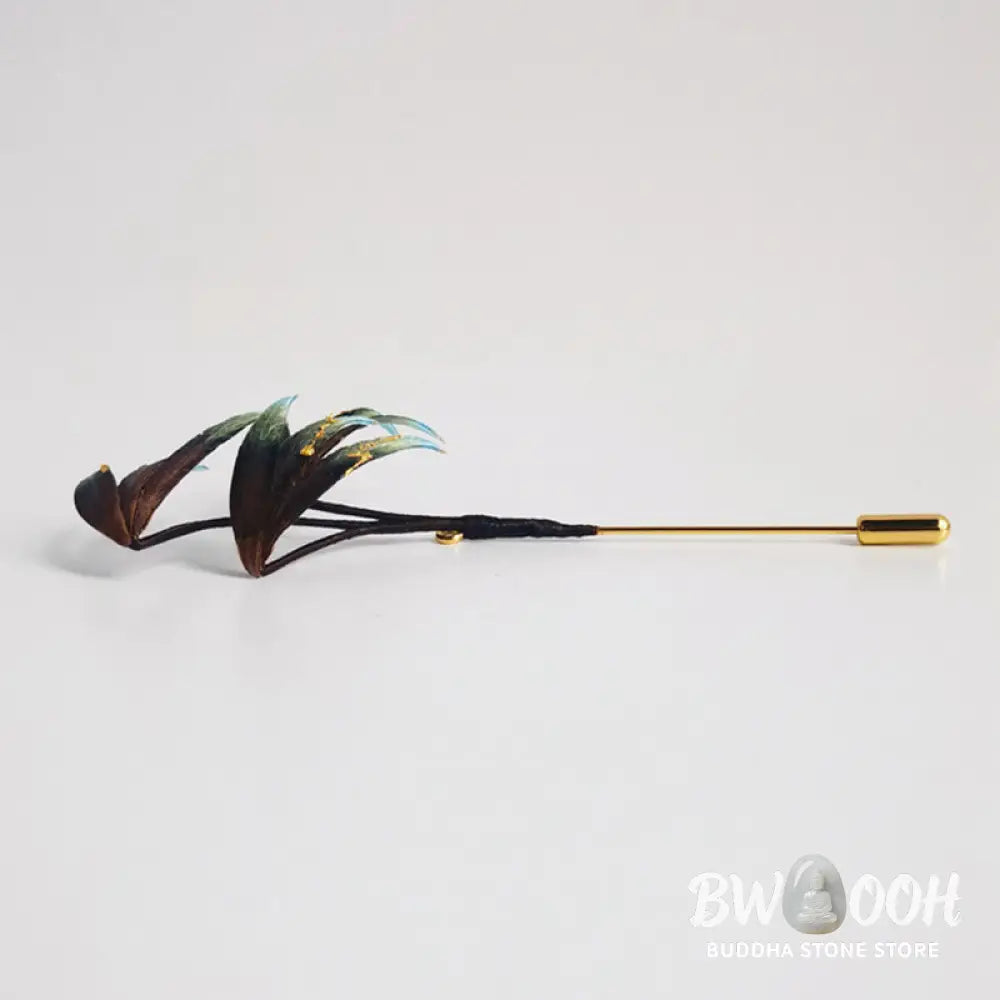 Buddha Stones Handmade Velvet Flower Mulberry Silk Green Bamboo Leaves Brooch - Bamboo - Brooch