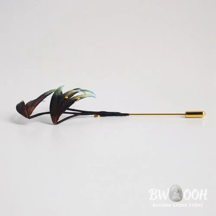 Buddha Stones Handmade Velvet Flower Mulberry Silk Green Bamboo Leaves Brooch - Bamboo - Brooch