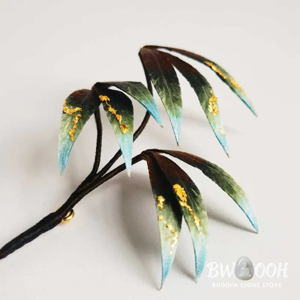 Buddha Stones Handmade Velvet Flower Mulberry Silk Green Bamboo Leaves Brooch - Bamboo - Brooch