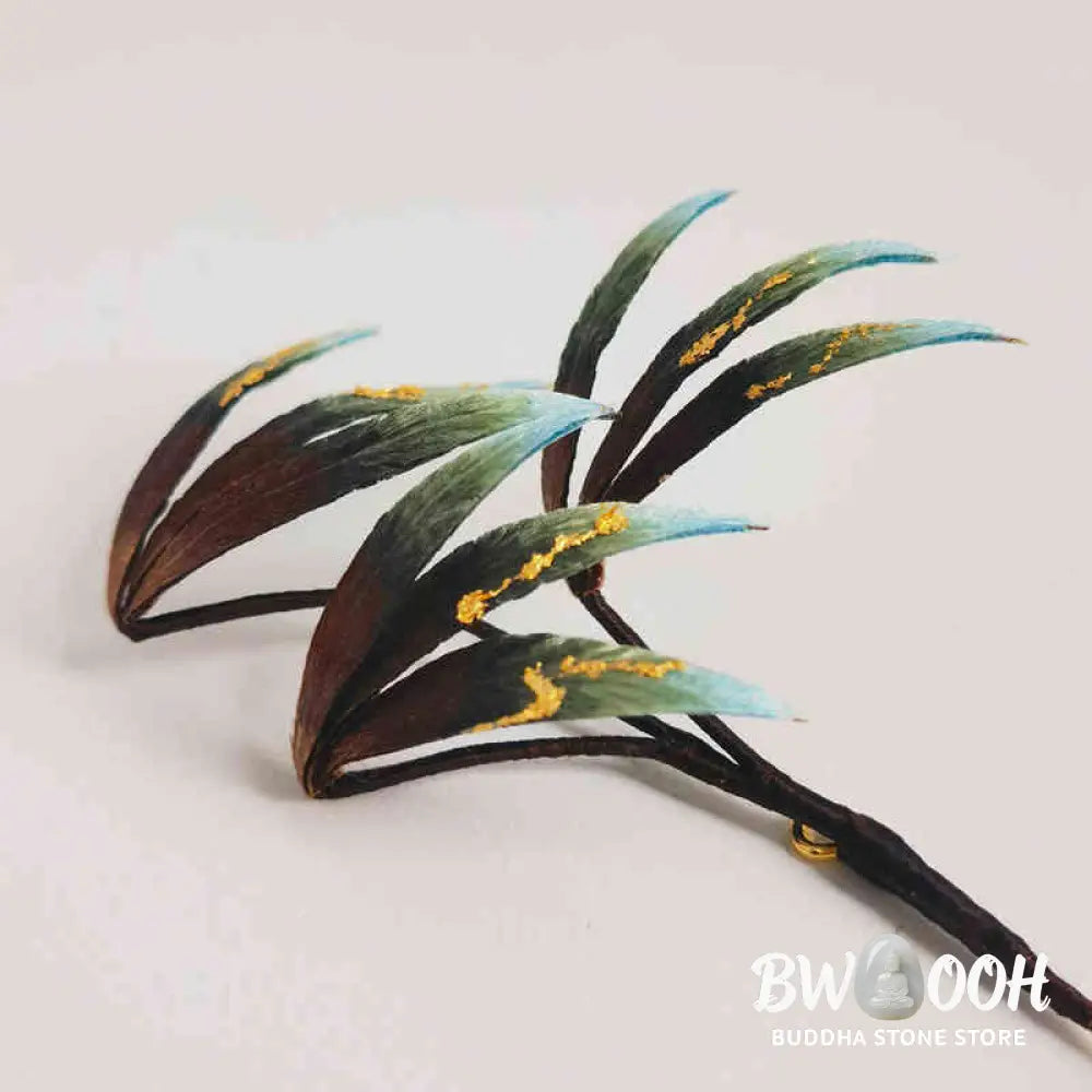 Buddha Stones Handmade Velvet Flower Mulberry Silk Green Bamboo Leaves Brooch - Bamboo - Brooch