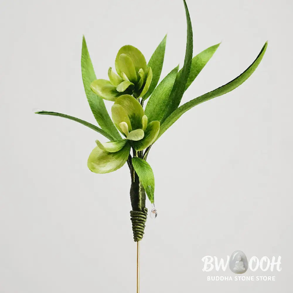 Buddha Stones Handmade Velvet Flower Mulberry Silk Green Flowers Leaves Brooch Hairpin - Brooch &amp; Hair Accessory
