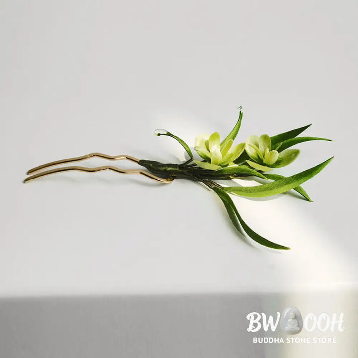 Buddha Stones Handmade Velvet Flower Mulberry Silk Green Flowers Leaves Brooch Hairpin - Brooch &amp; Hair Accessory