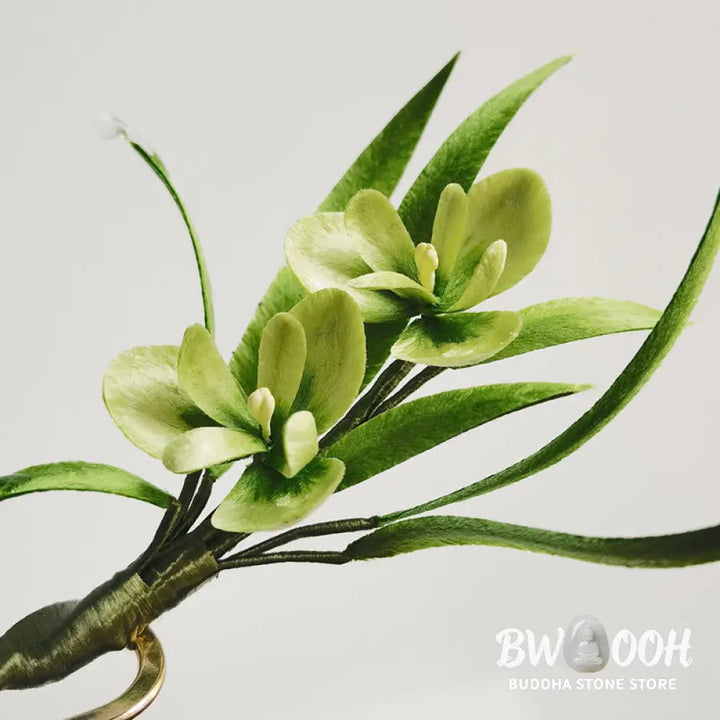Buddha Stones Handmade Velvet Flower Mulberry Silk Green Flowers Leaves Brooch Hairpin - Brooch &amp; Hair Accessory