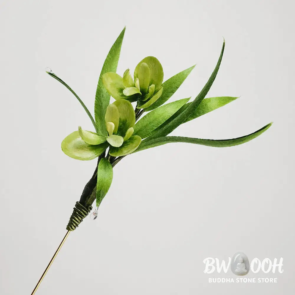 Buddha Stones Handmade Velvet Flower Mulberry Silk Green Flowers Leaves Brooch Hairpin - Brooch &amp; Hair Accessory
