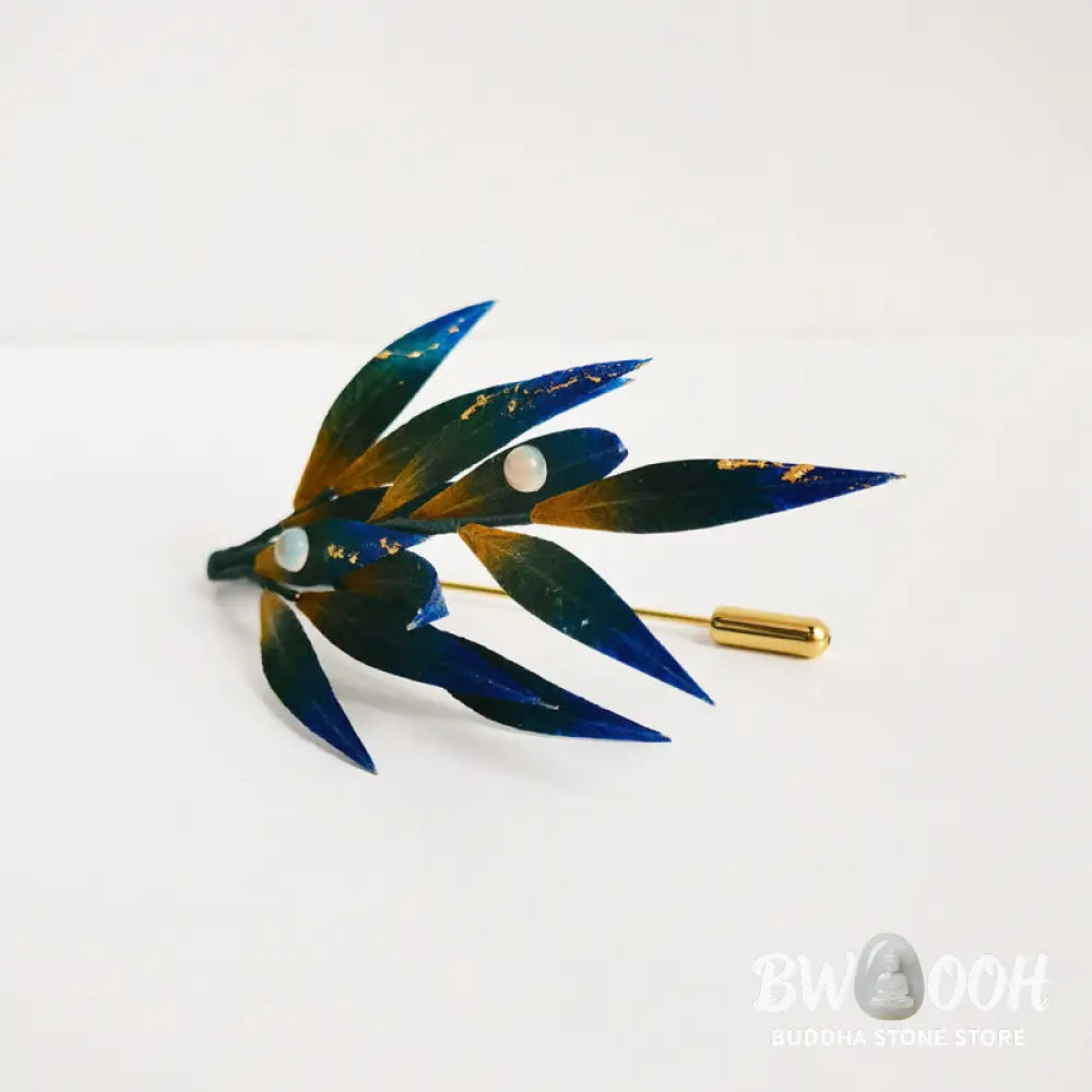 Buddha Stones Handmade Velvet Flower Mulberry Silk Green Yellow Blue Leaves Brooch - Leaves - Brooch