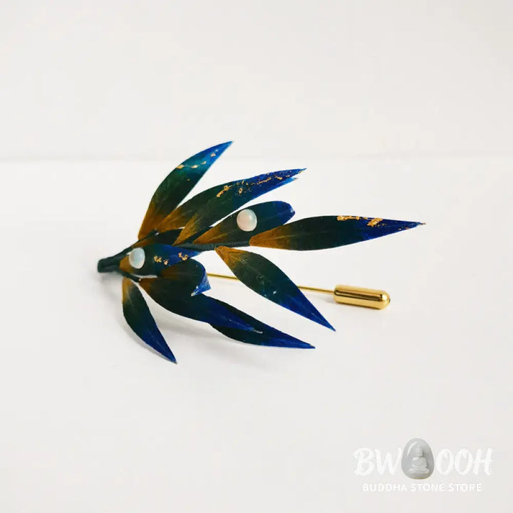 Buddha Stones Handmade Velvet Flower Mulberry Silk Green Yellow Blue Leaves Brooch - Leaves - Brooch