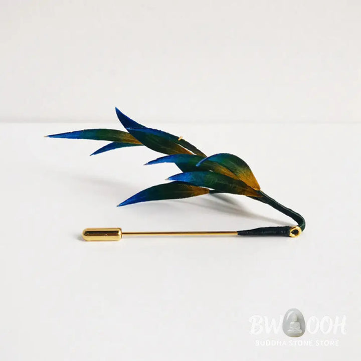 Buddha Stones Handmade Velvet Flower Mulberry Silk Green Yellow Blue Leaves Brooch - Leaves - Brooch
