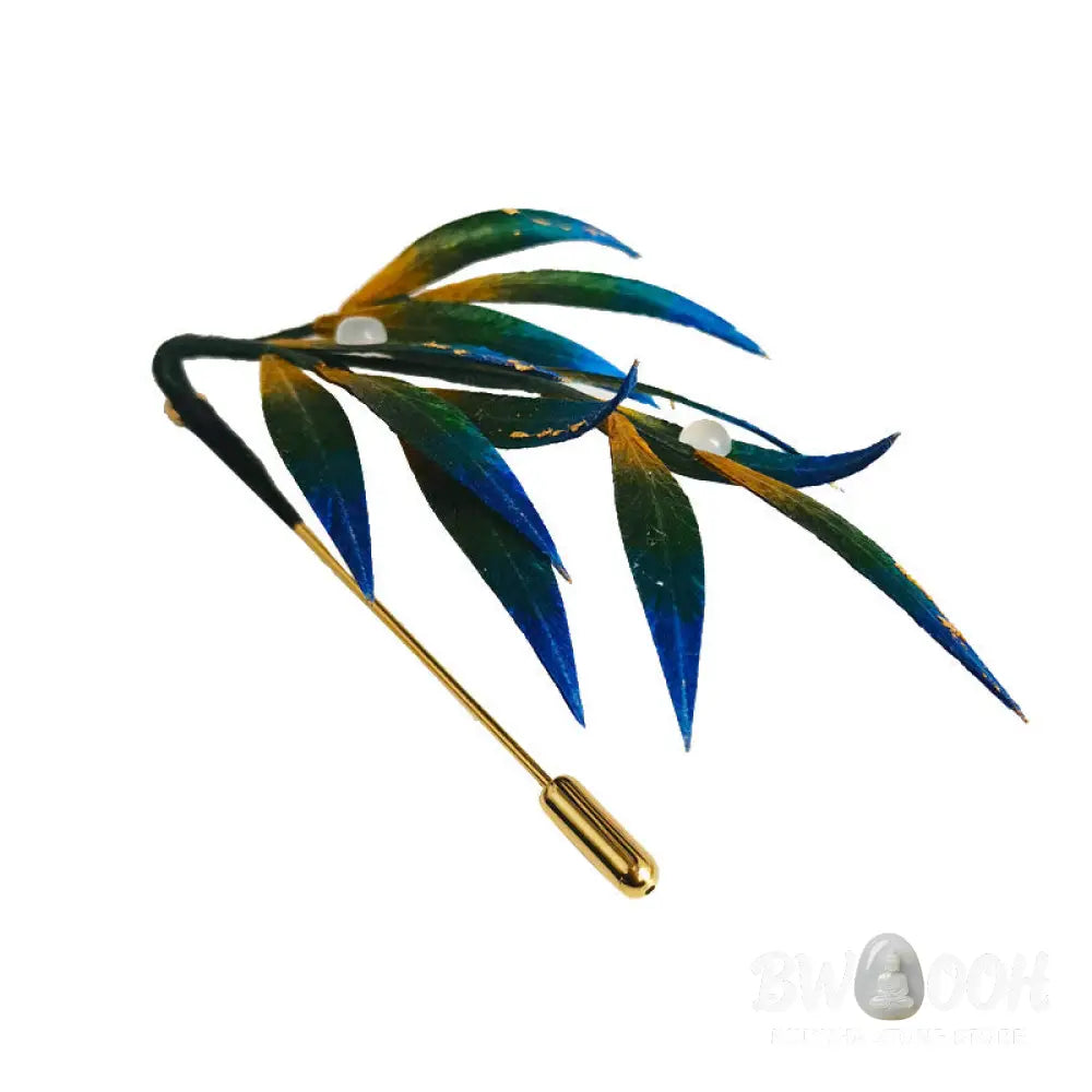 Buddha Stones Handmade Velvet Flower Mulberry Silk Green Yellow Blue Leaves Brooch - Leaves - Brooch