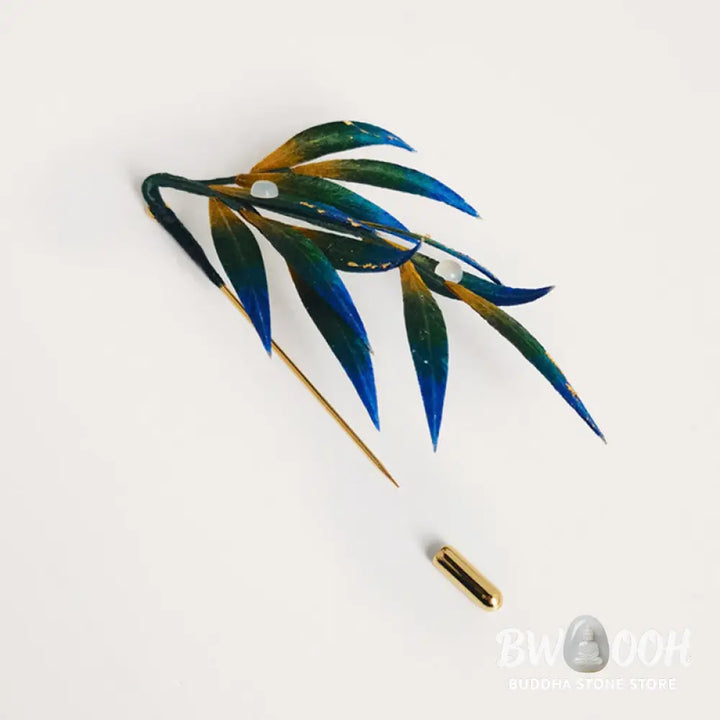 Buddha Stones Handmade Velvet Flower Mulberry Silk Green Yellow Blue Leaves Brooch - Leaves - Brooch
