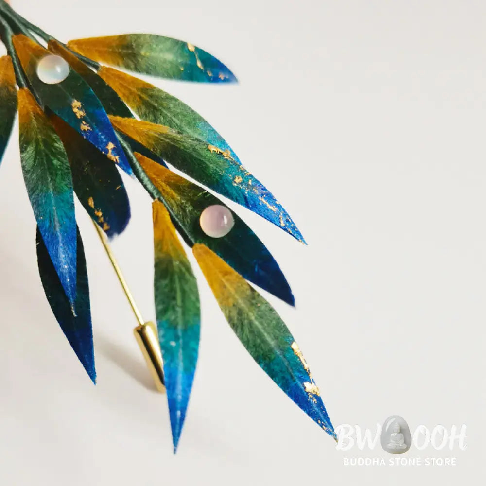 Buddha Stones Handmade Velvet Flower Mulberry Silk Green Yellow Blue Leaves Brooch - Leaves - Brooch
