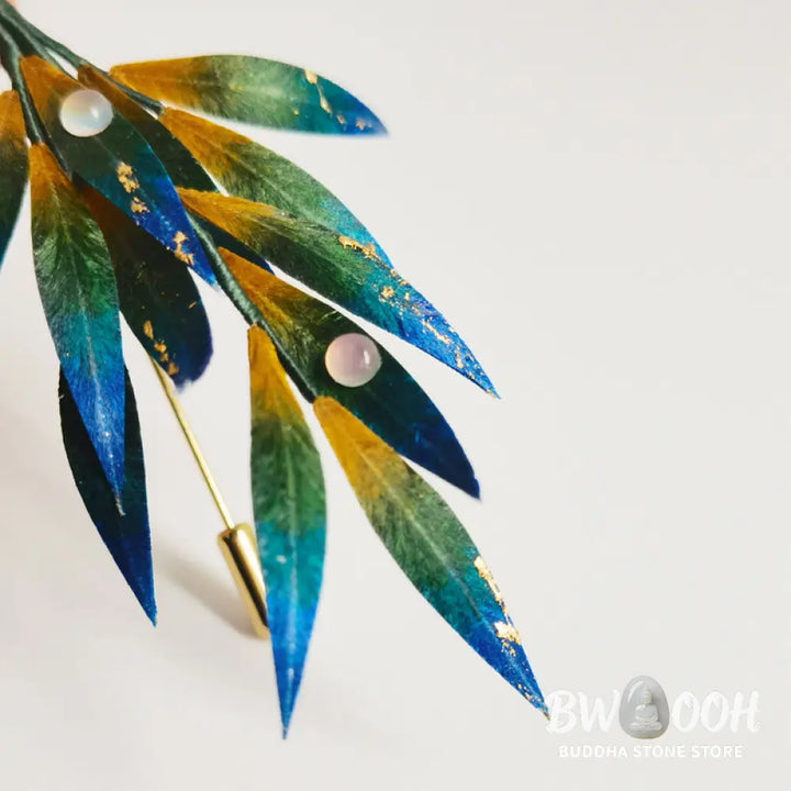Buddha Stones Handmade Velvet Flower Mulberry Silk Green Yellow Blue Leaves Brooch - Leaves - Brooch