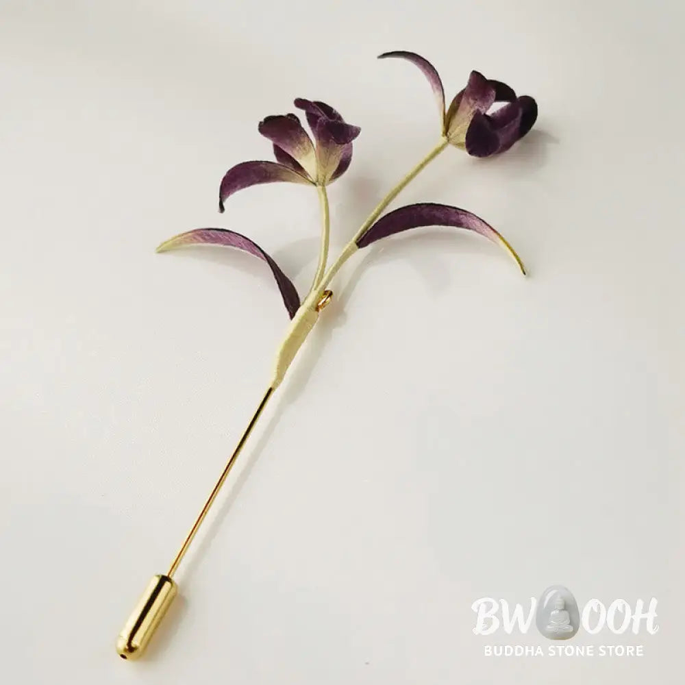 Buddha Stones Handmade Velvet Flower Mulberry Silk Orchid Flower Brooch - Orchid - Brooch