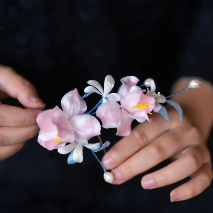 Buddha Stones Handmade Velvet Flower Mulberry Silk Pink Iris Vine Brooch Hairpin - Hairpin - Brooch &amp; Hairpin