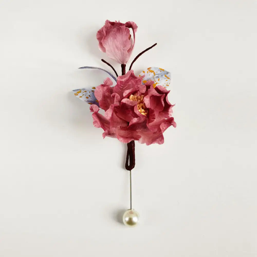 Buddha Stones Handmade Velvet Flower Mulberry Silk Red Flower Brooch - Red Flower - Brooch