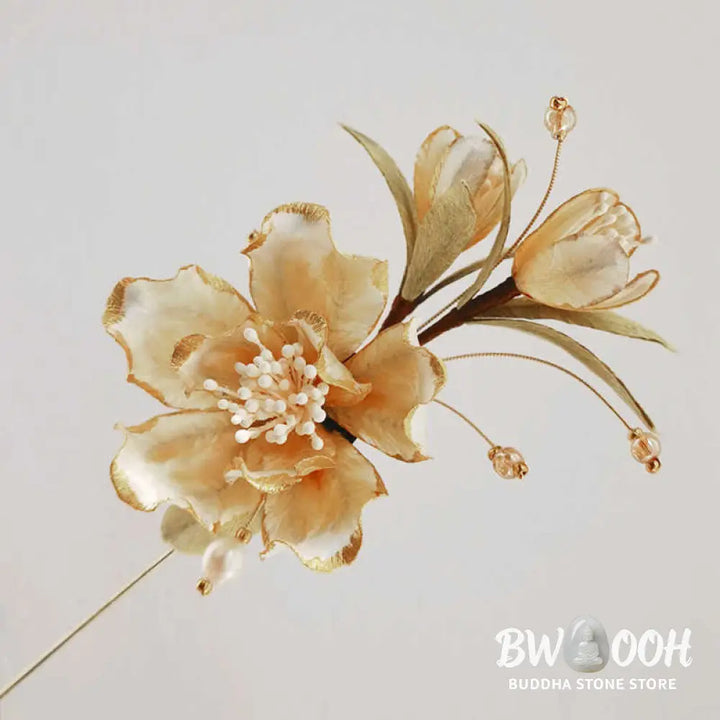 Buddha Stones Handmade Velvet Flower Mulberry Silk White Camellia Brooch - White Camellia - Brooch