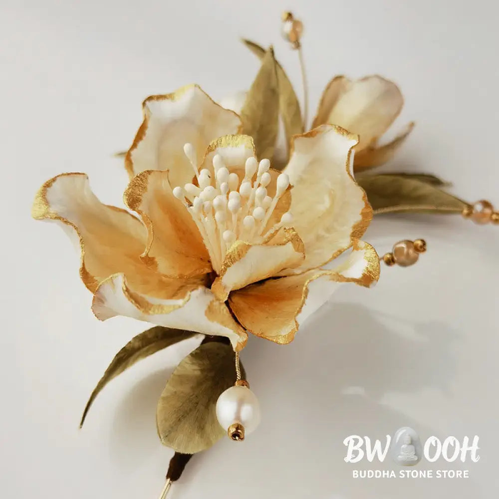Buddha Stones Handmade Velvet Flower Mulberry Silk White Camellia Brooch - White Camellia - Brooch
