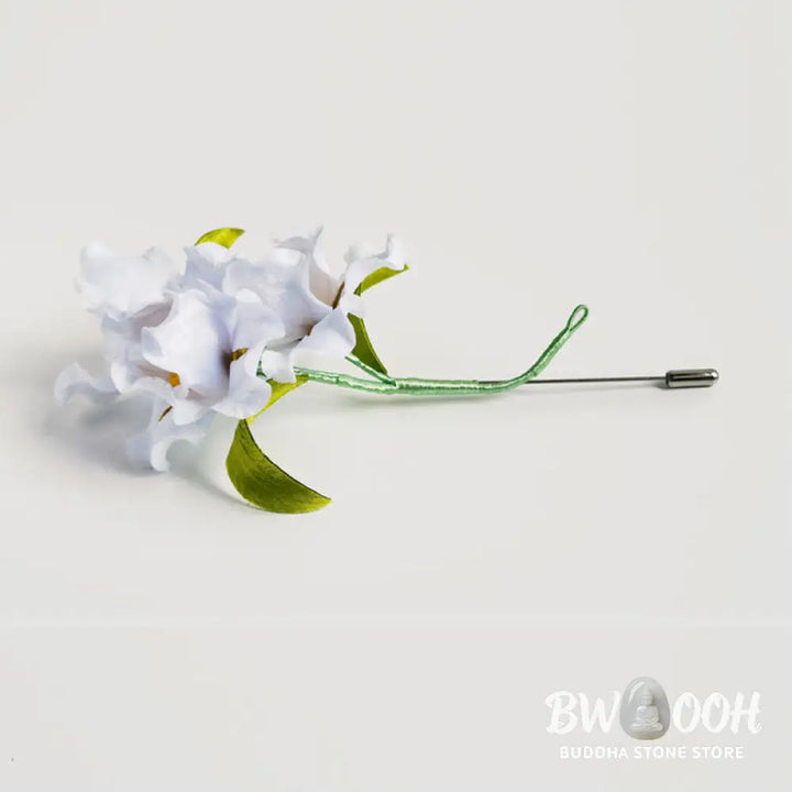 Buddha Stones Handmade Velvet Flower Mulberry Silk White Iris Flower Brooch - Iris Flower - Brooch